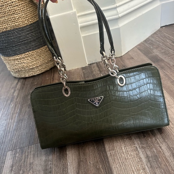 Olive green Prada Green Crocodile-Embossed Women's Bag - Picture 1 of 10